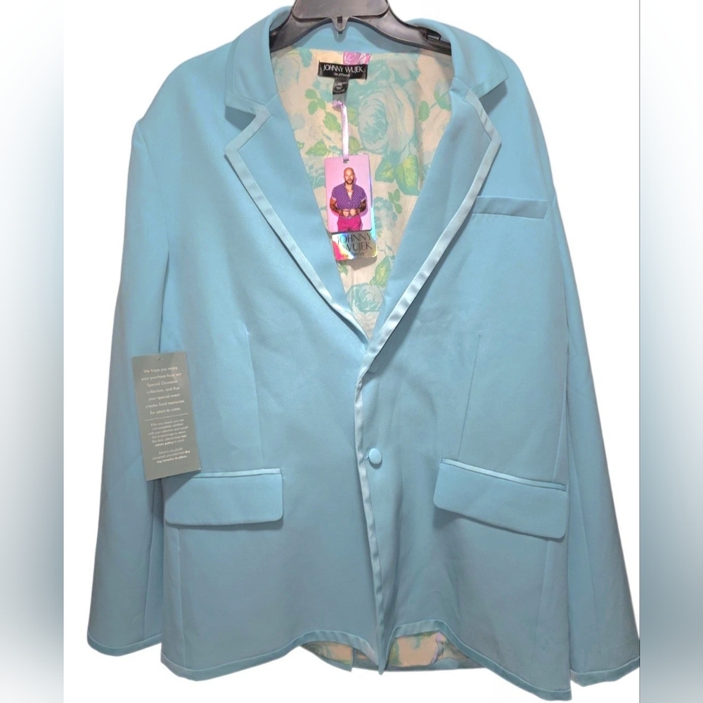 Johnny Wujek Suit Blue Turquoise Mens Floral Dress Blazer Size Xl & Large Pants